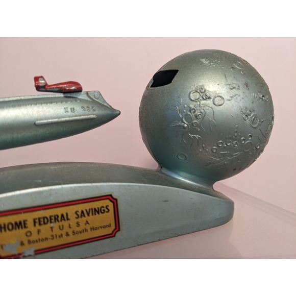 Vintage Strato Bank XU 232 Rocket to Moon Mechanical Coin Bank Federal Tulsa - Picture 8 of 12